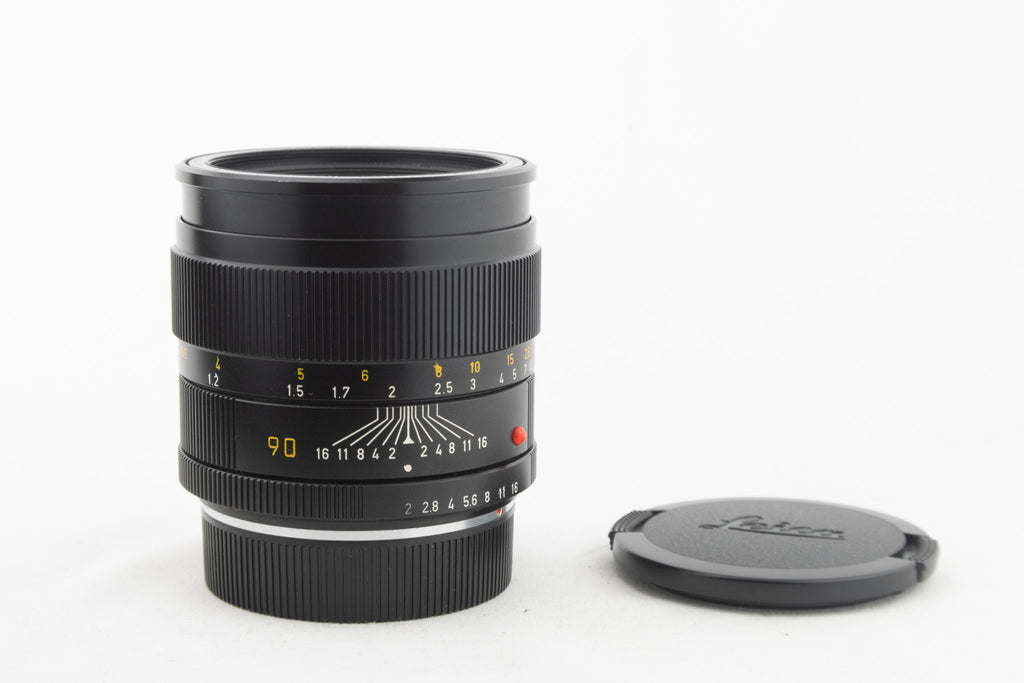 Leica Summicron R 90/2 E55 – Objektiv von vorne mit Deckel